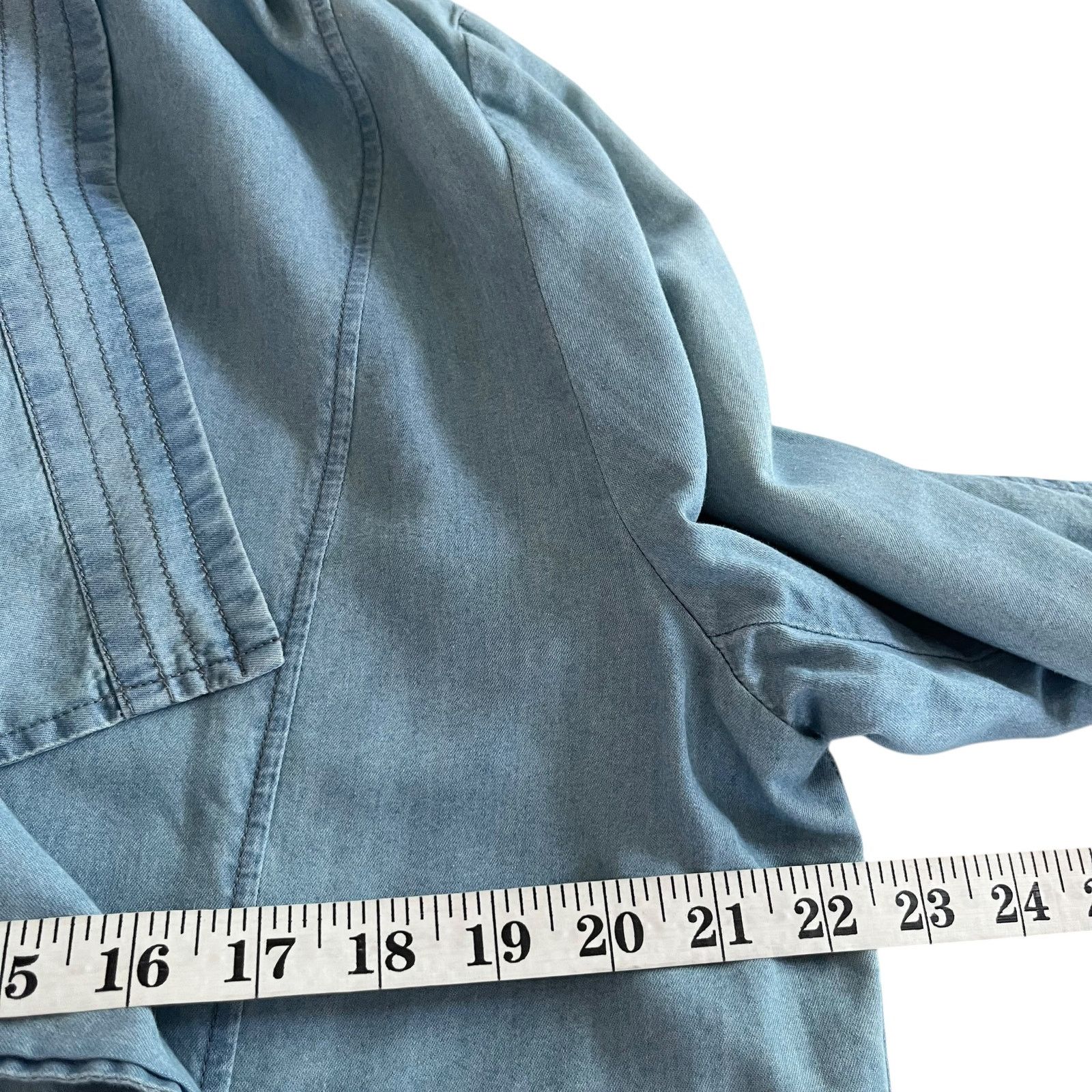 Saks Fifth Avenue Saks Fifth Avenue Blue Chambray Waterfall Open Front Jacket Size XL / US 12-14 / IT 48-50 - 7 Thumbnail