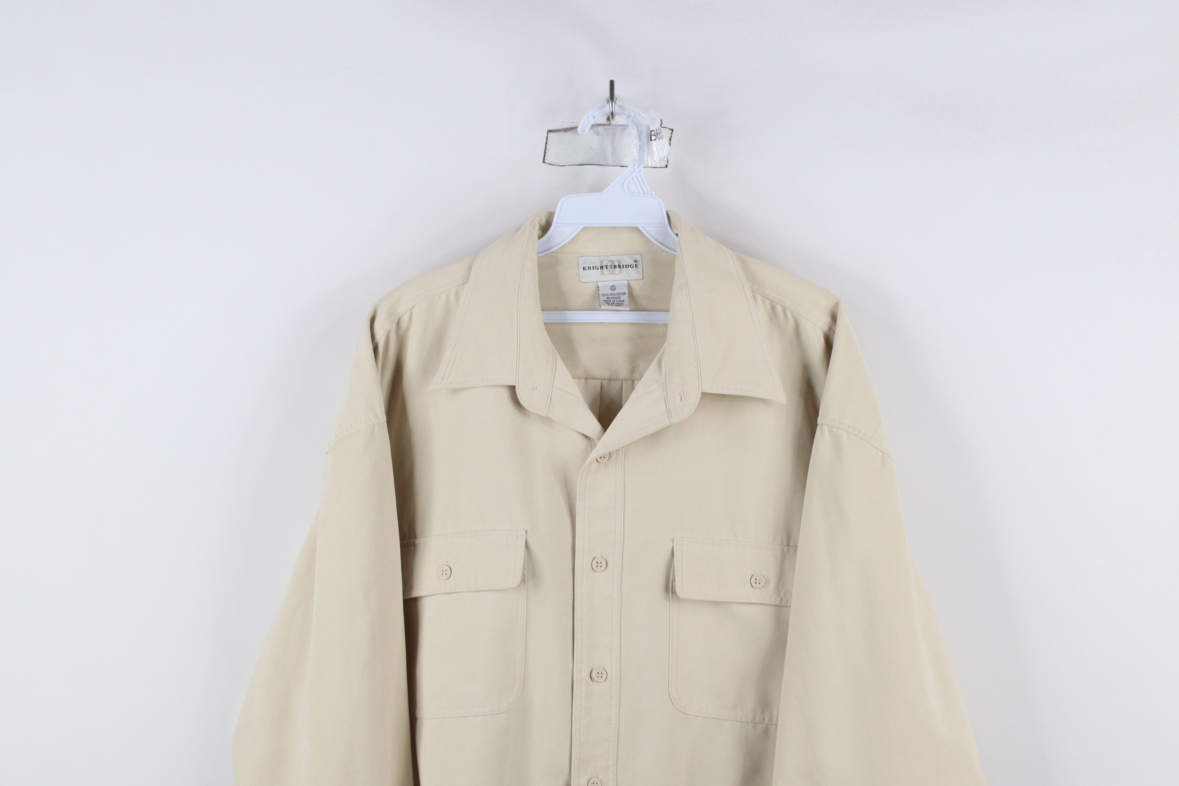 Vintage Vintage 90s Streetwear Double Pocket Button Shirt Beige Size US XL / EU 56 / 4 - 2 Thumbnail