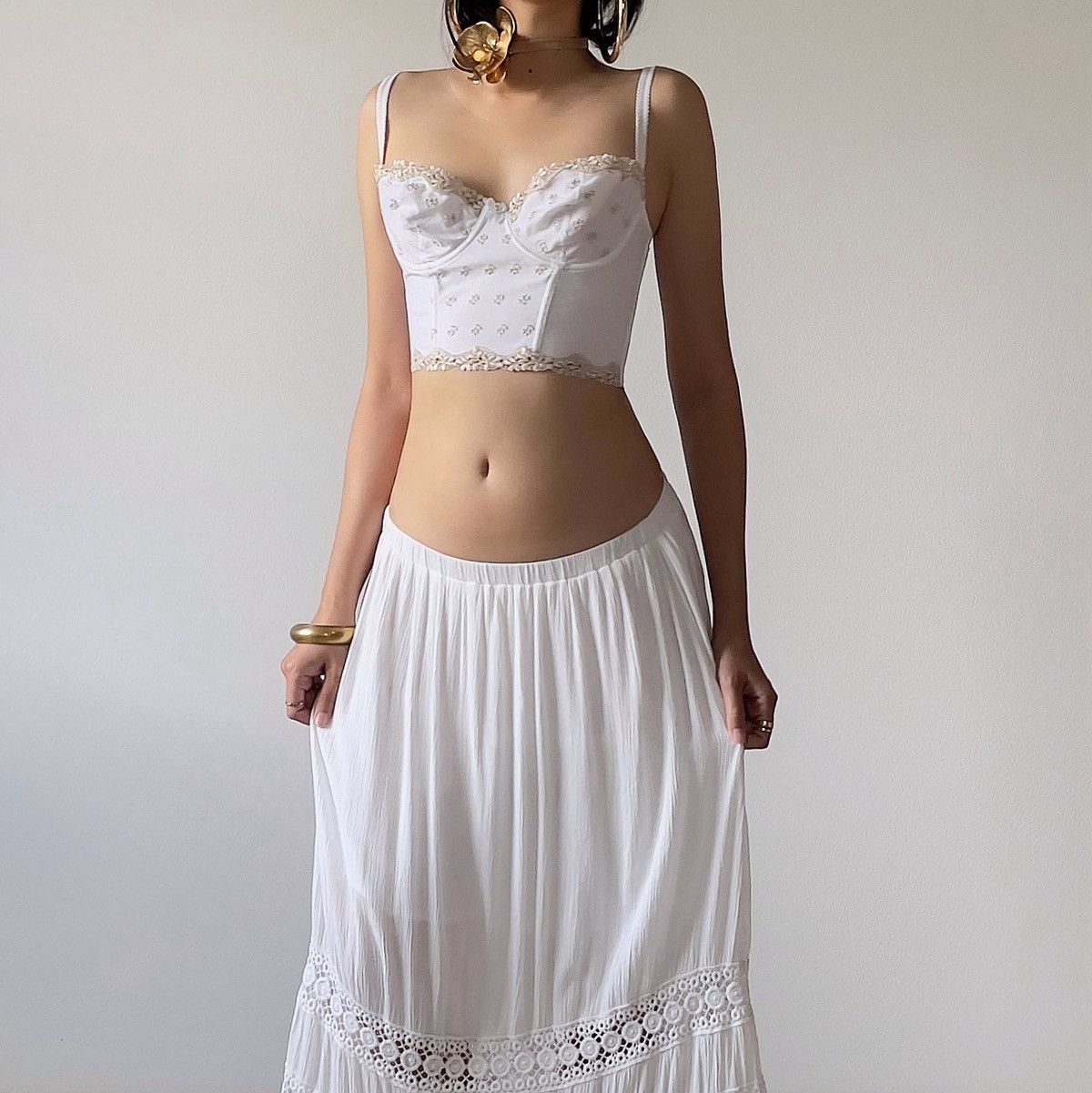 Victoria's Secret Victoria’s Secret 1990s White Cotton Bustier (34B/32C) Size S / US 4 / IT 40 - 2 Thumbnail