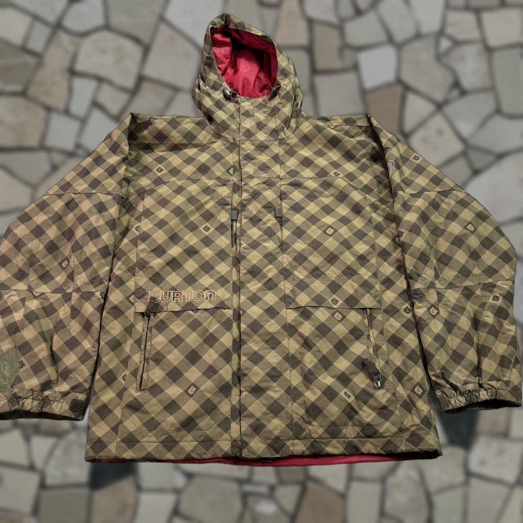 Burton Mens Ski Jacket Plaid Insulated Hooded Full Zip Winter Snowboard - Brown M Mens