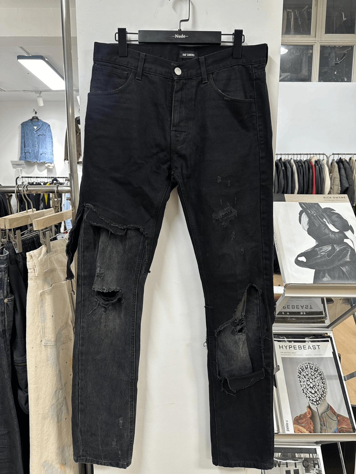 RAF SIMONS 19AW Men's SLIM FIT DESTROYED PANTS