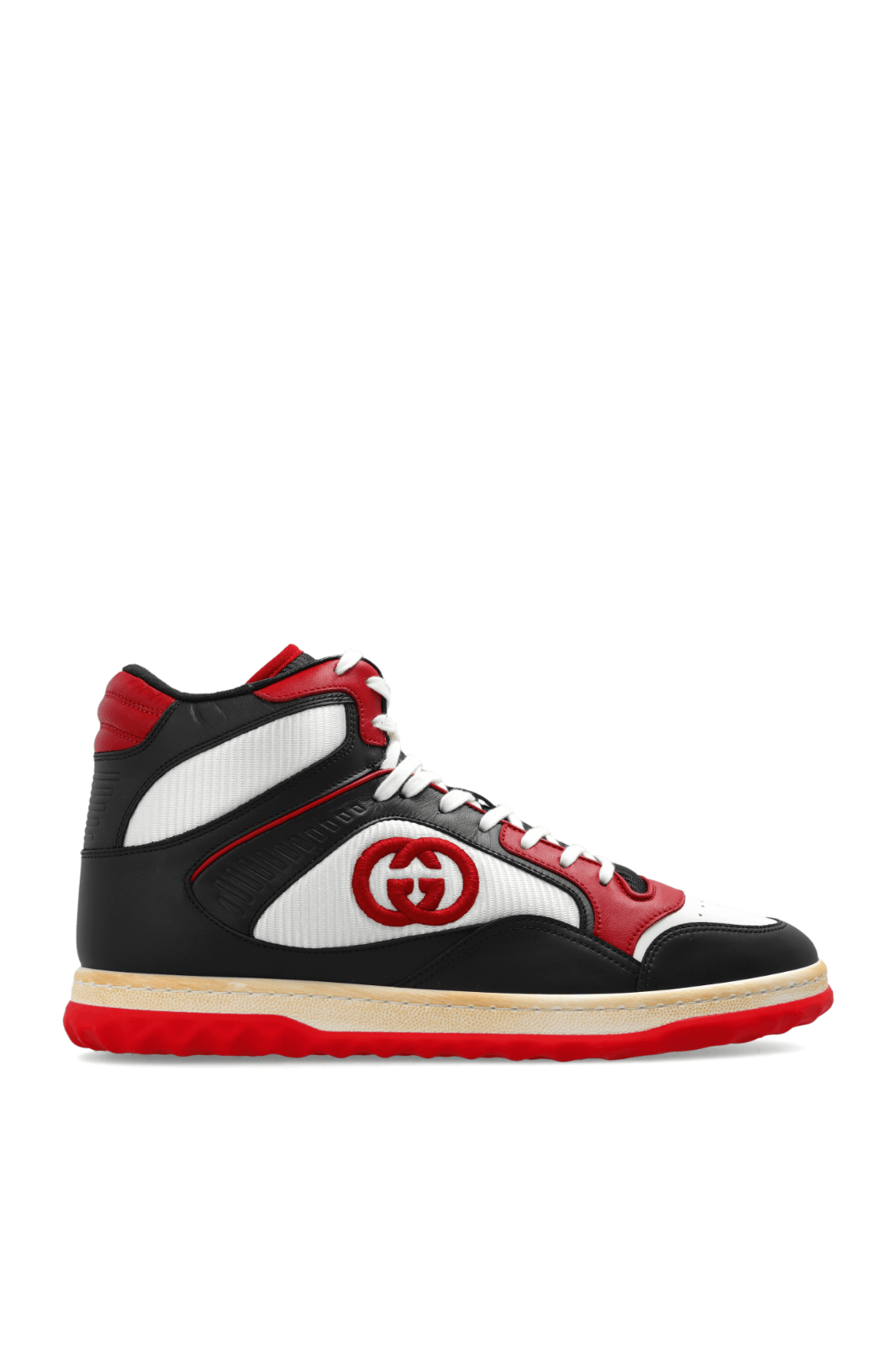 GUCCI Mac80 Men's Black/Red Leather High Top Sneakers New