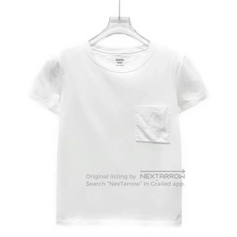 Hermes Hermes White Pocket Embroidered Cotton Short-Sleeve T-Shir Size XS / US 0-2 / IT 36-38 - 1 Thumbnail