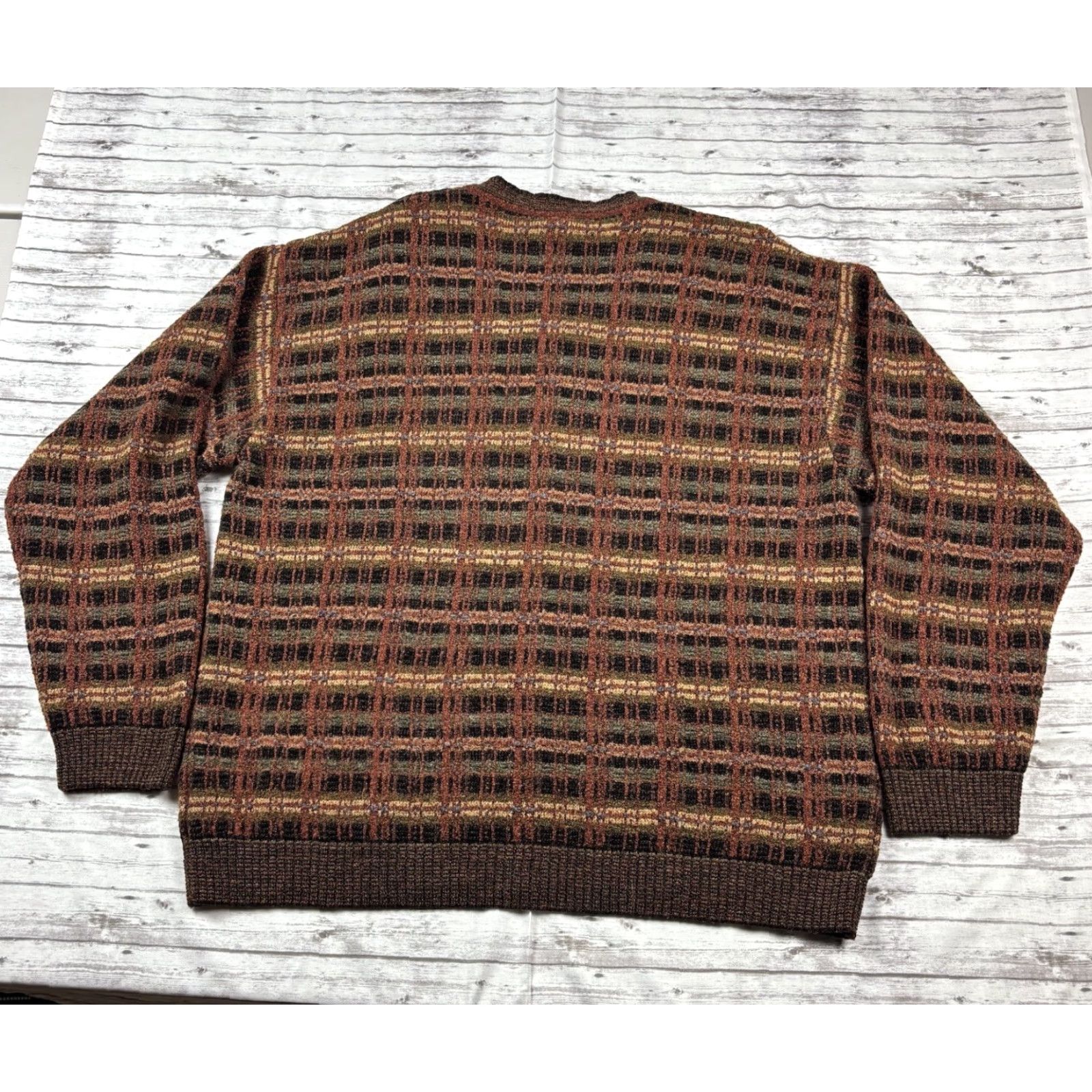 VINTAGE Ermenegildo Zegna Wool Blend Sweater Men Multicolor Brown Striped Crew Neck XL 54 Pullover Knit Vintage Designer Italian Regular