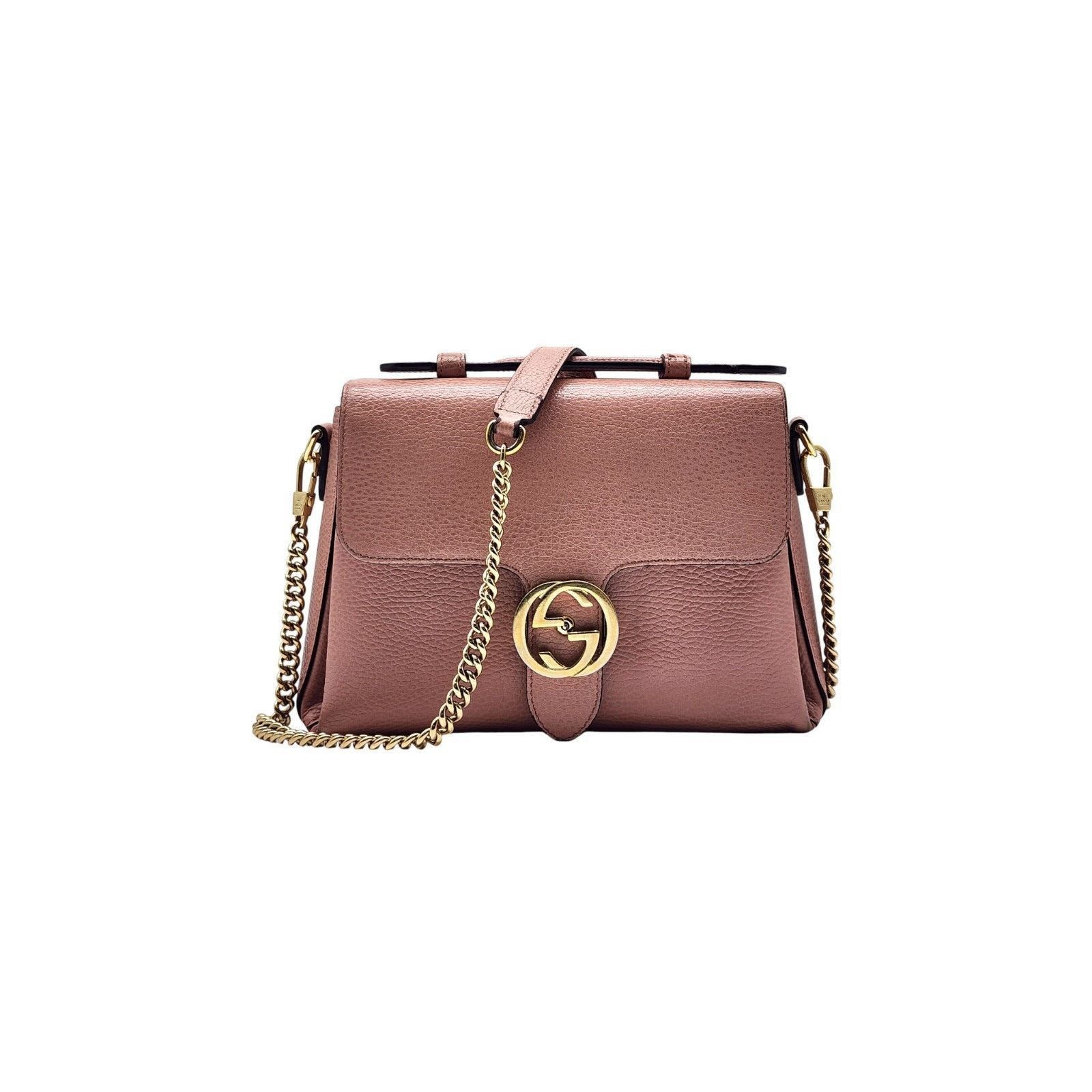 Gucci GG Marmont Pebbled Leather Interlocking Top Handle Bag Pink Size ONE SIZE - 1 Thumbnail