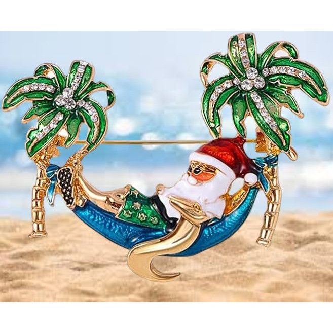 Handmade Palm tree Santa Brooch Pin New Beach Bound Coming to Coast I Size ONE SIZE - 2 Thumbnail