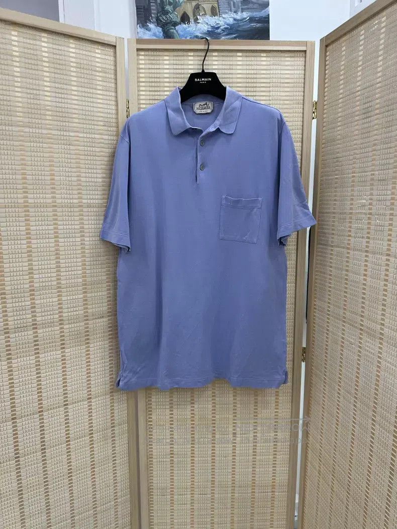 Hermes Hermes Blue Broderie H button-down polo shirt, short-sleev Size US XL / EU 56 / 4 - 1 Thumbnail
