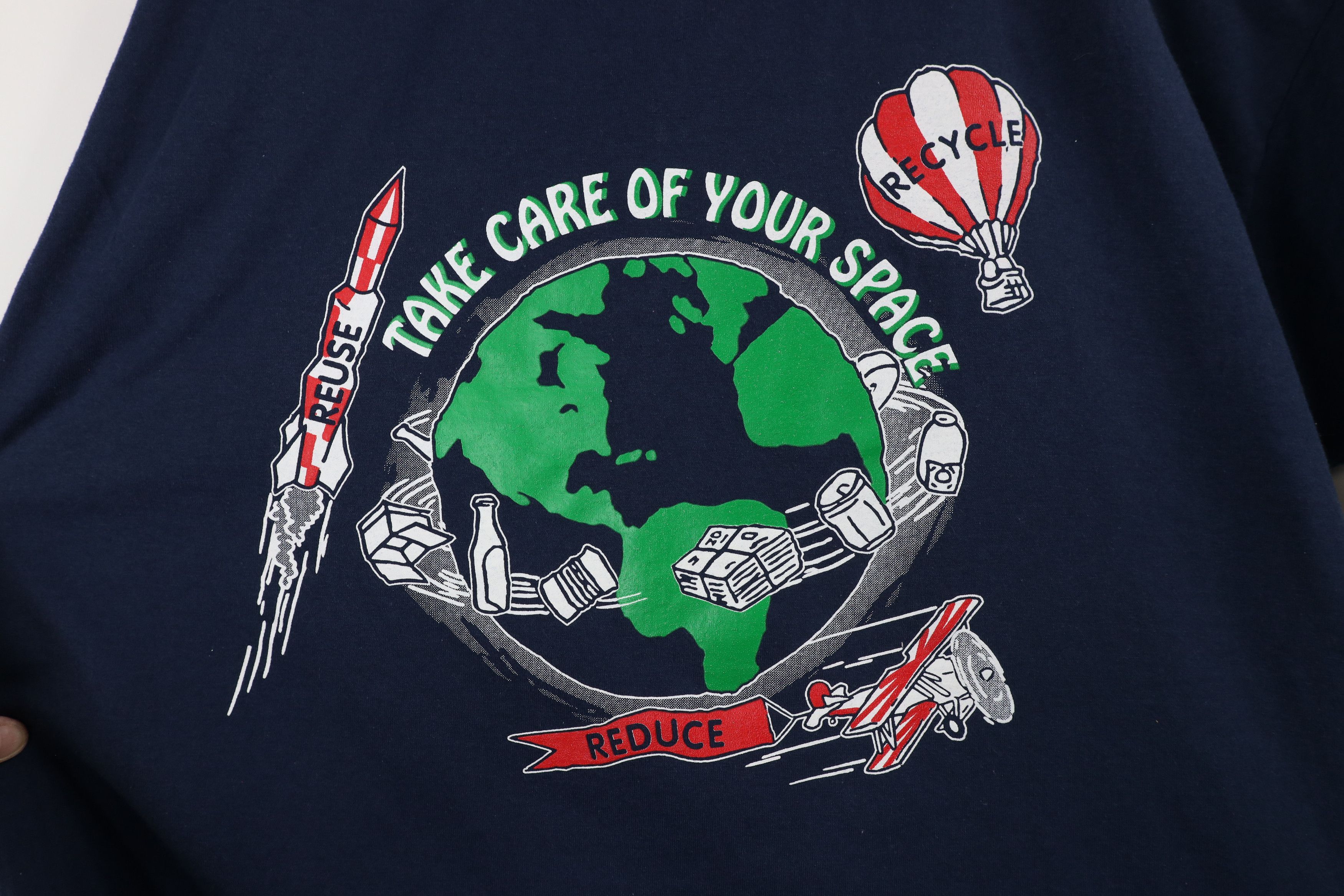 Vintage Vintage 90s Streetwear Reuse Recycle Space Earth T-Shirt Size US XL / EU 56 / 4 - 4 Thumbnail