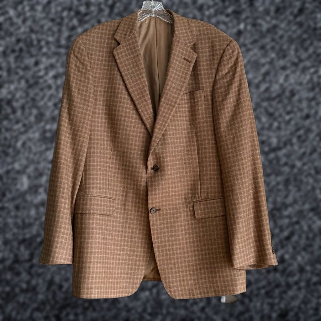 Hart Schaffner Marx Hart Schaffner Marx Blazer Sport Coat Brown Windowpane Plaid Wool Size 42L - Men, Wool, Double-Vented, 2 Button, Notch Lapel, Regular Fit, Vintage? No Size 42R - 1 Thumbnail