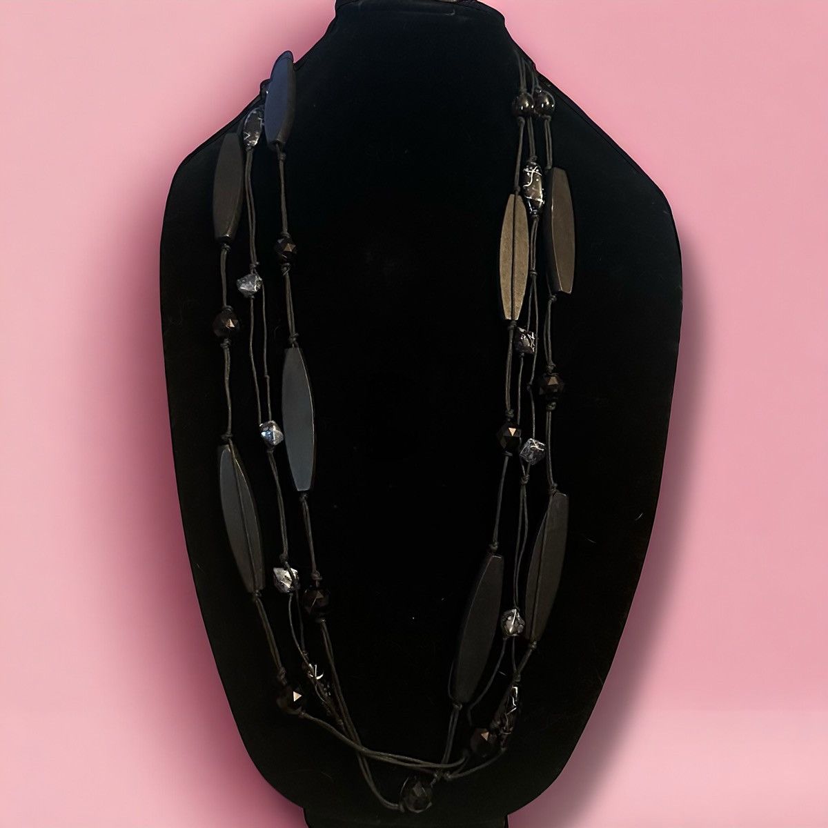 Other Long multi strand chunky station black bead cord necklace Size ONE SIZE - 1 Thumbnail