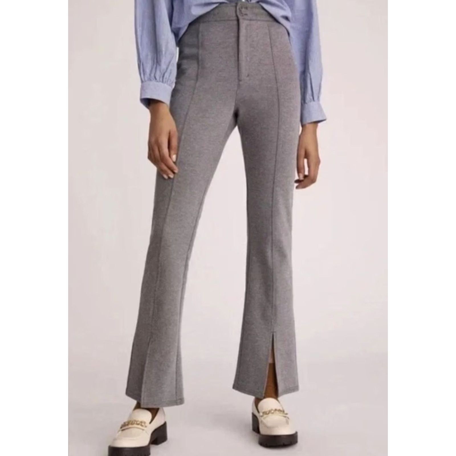 Anthropologie Maeve By Anthropologie Women's Grey Seamed Flare Tweed Pants Sz 14T Tall Regular Front Flat Button Closure Casual Image Measurements Size 36" / US 14 / IT 50 - 2 Thumbnail