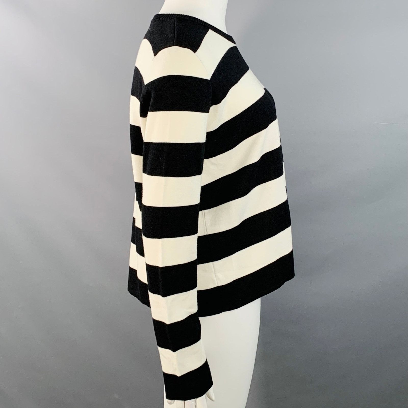 Max Mara MAX MARA White Black Virgin Wool Stripe Crew Neck Pullover Size L / US 10 / IT 46 - 2 Thumbnail