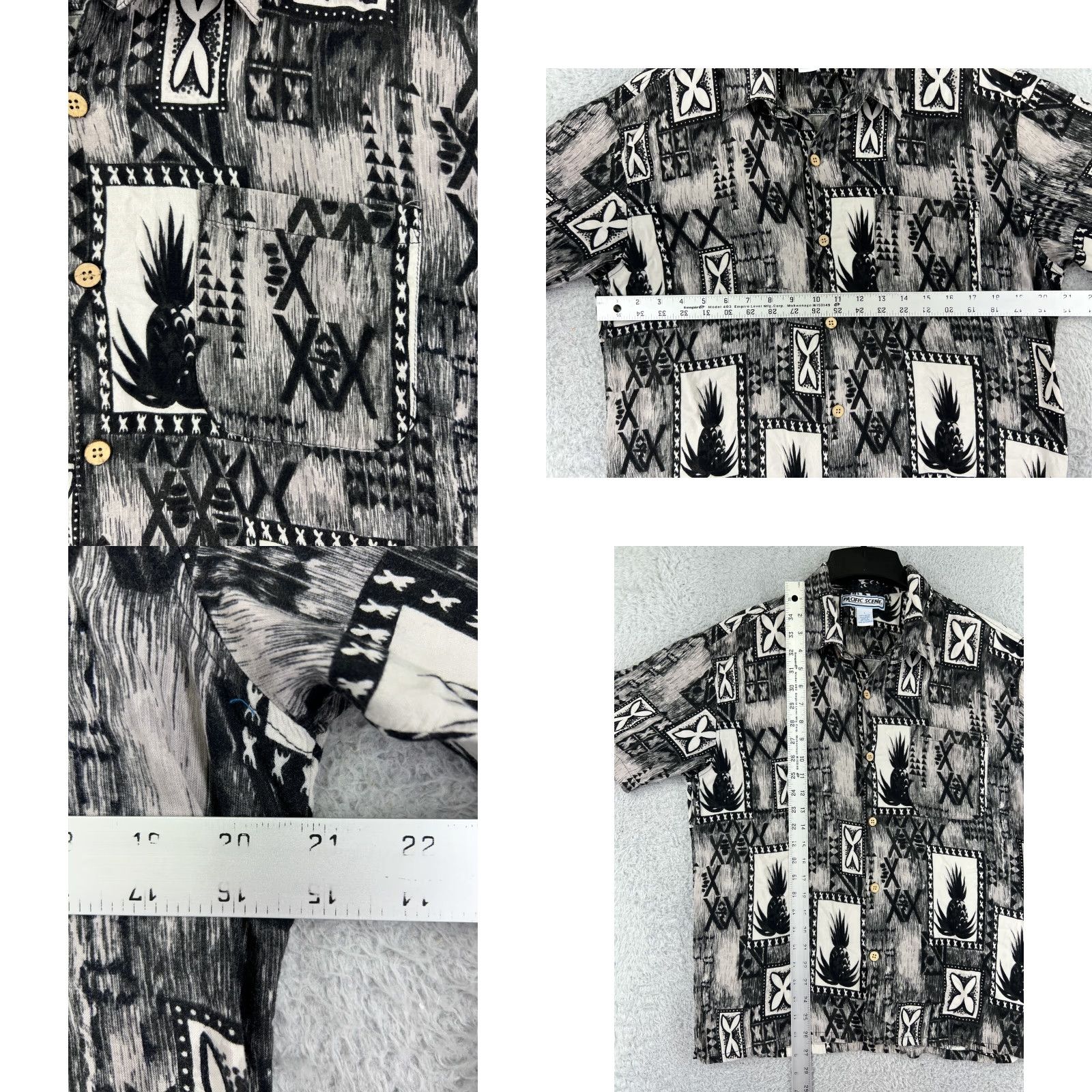 Vintage Pacific Scene Shirt Men L Black Pineapple Floral Print Hawaiian Button-Up Short Sleeve Size US L / EU 52-54 / 3 - 8 Thumbnail