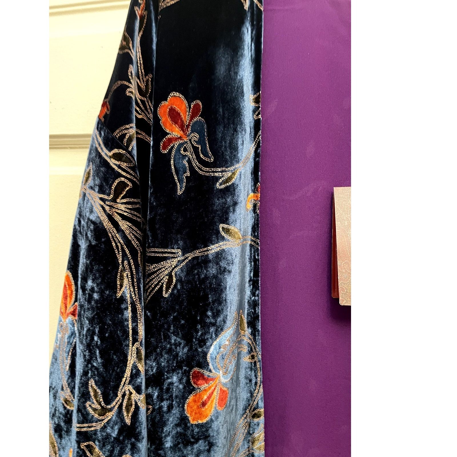 Etro ETRO Women's Blue Velvet Silk Long Cardigan Jacket 1 size Size ONE SIZE - 3 Thumbnail
