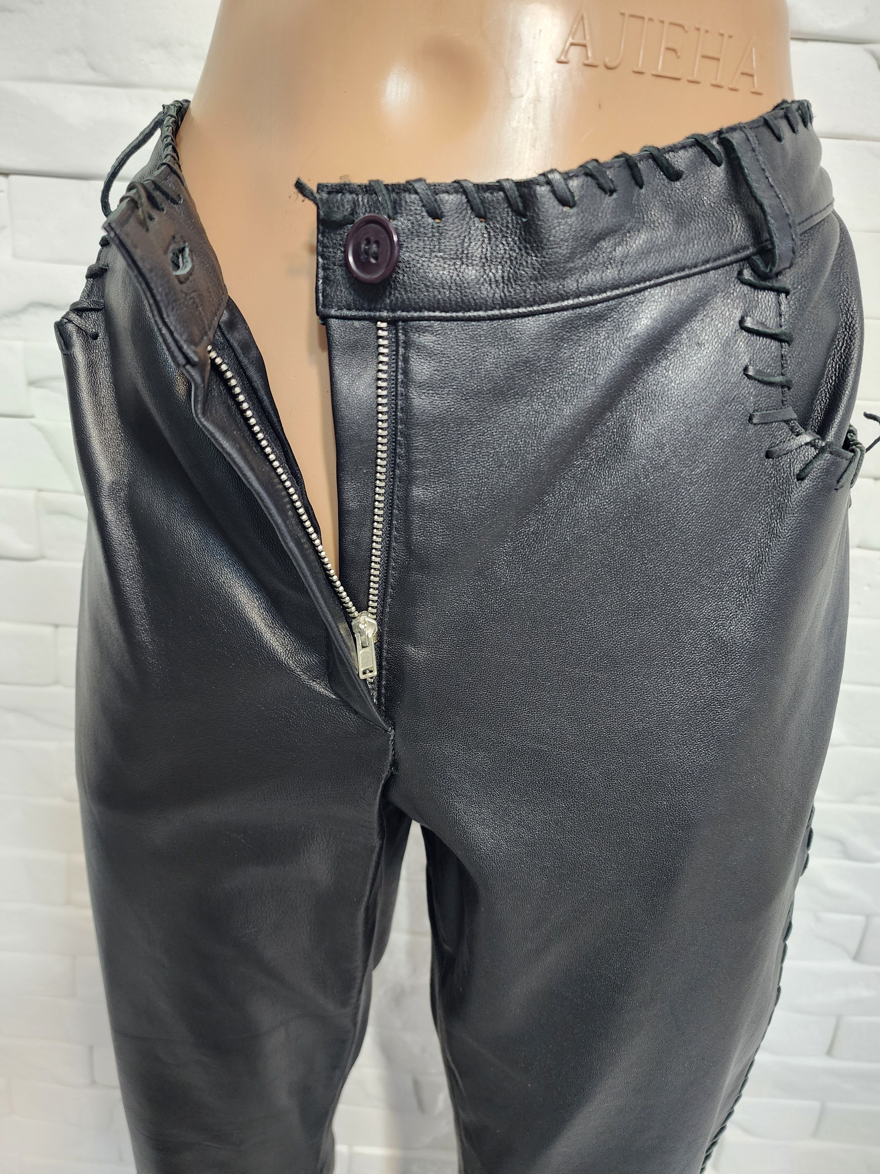 Genuine Leather Black Leather Pants: Women's Denim Style Leather Trousers Size 31" - 4 Thumbnail