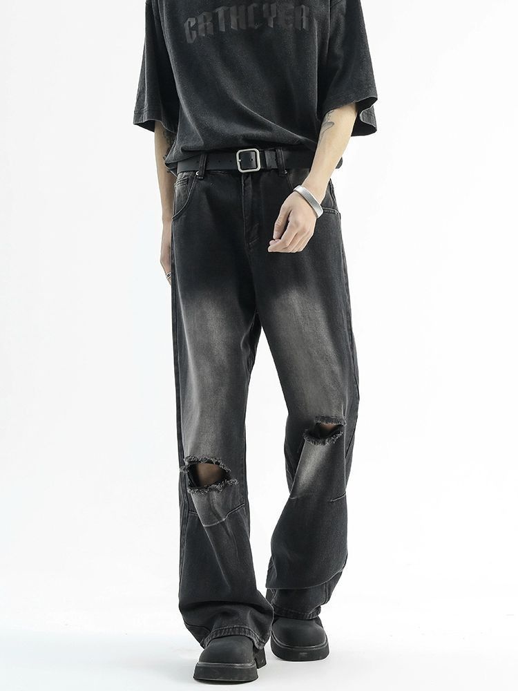 Japanese Brand Men's high street straight wide-leg washed distressed jeans Size US 32 / EU 48 - 2 Thumbnail