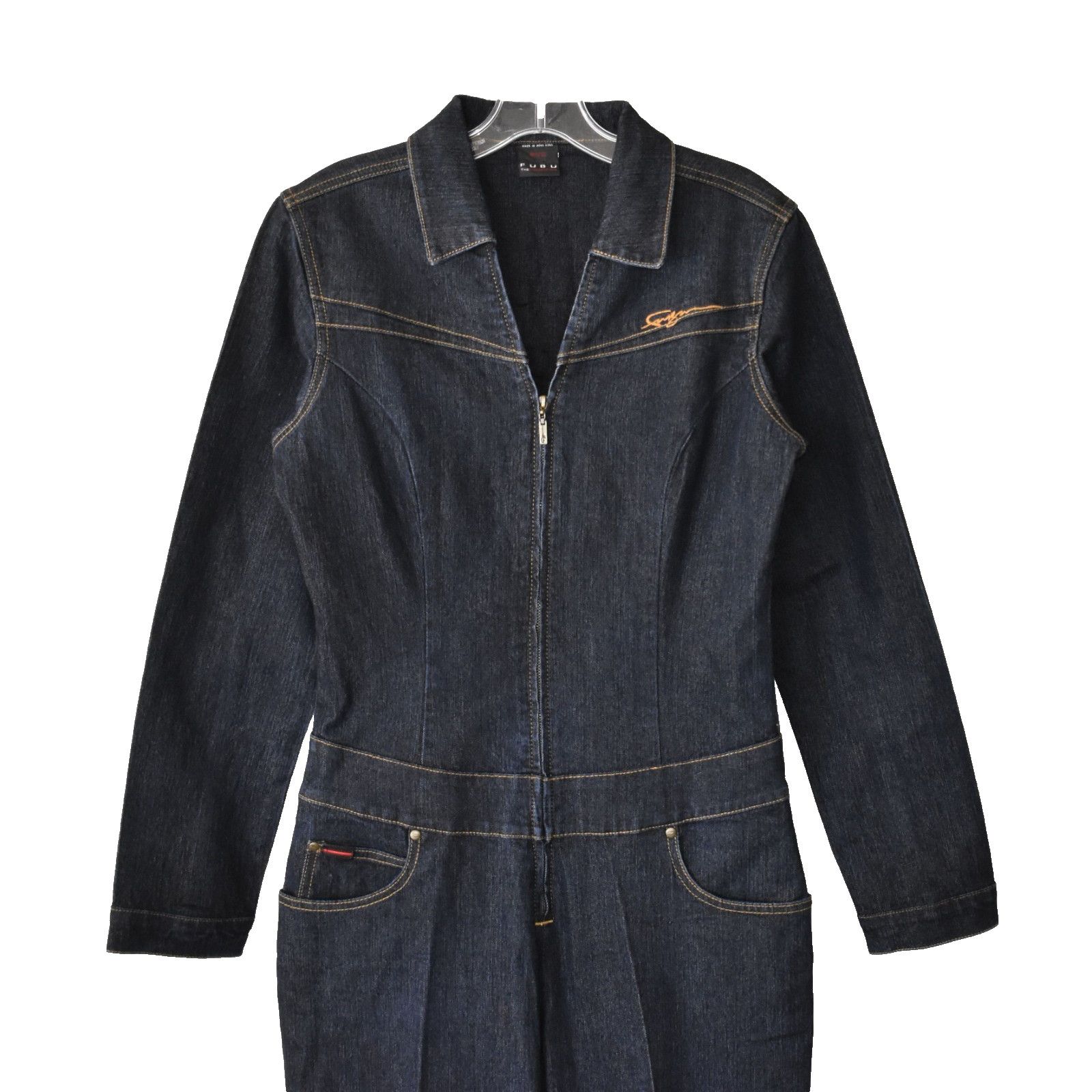 Fubu FUBU Denim Long Sleeve Collared Vintage Y2K Jumpsuit 11/12 Size 34" / US 12 / IT 48 - 2 Thumbnail