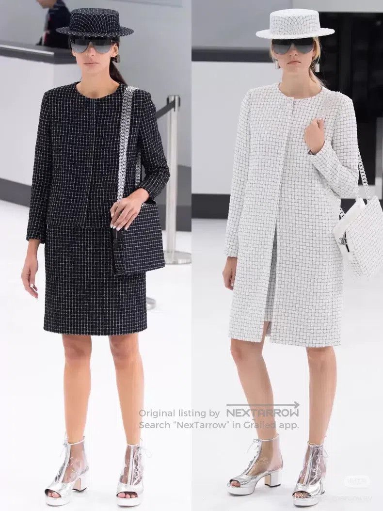 Chanel Chanel 16S white plaid long woven coat jacket Size S / US 4 / IT 40 - 8 Thumbnail