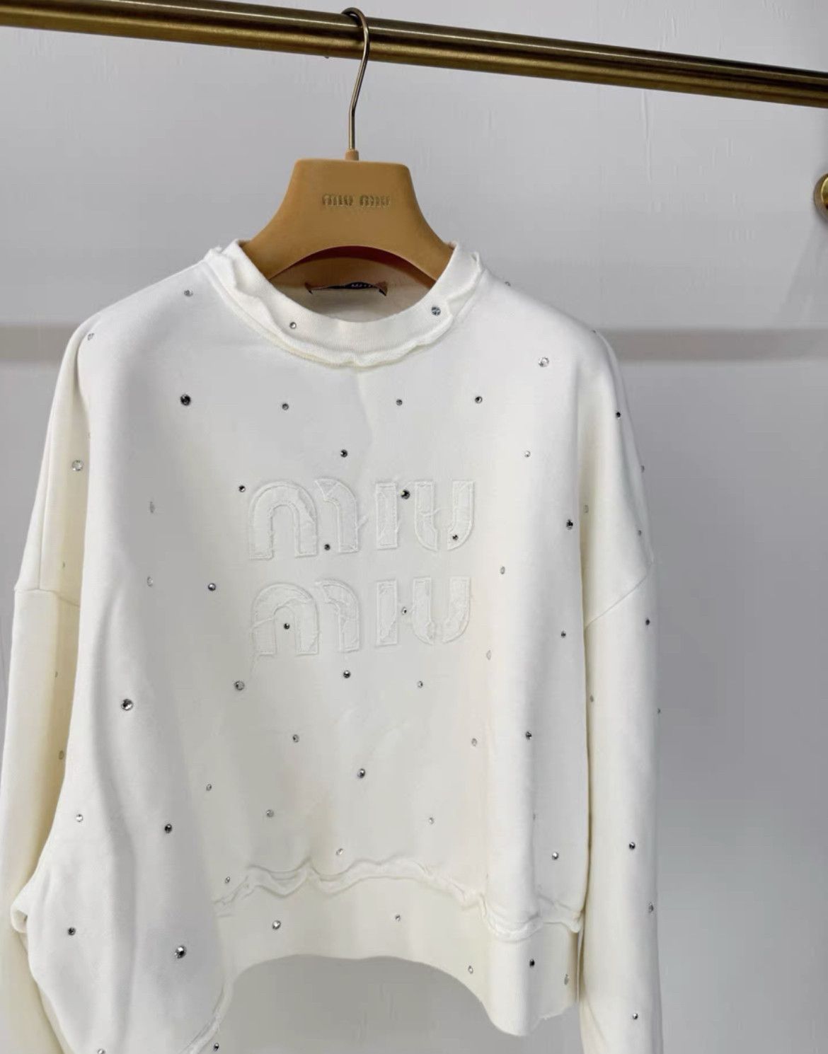 Miu Miu Miu Miu White Crystal Round Neck Sweatshirt Size S / US 4 / IT 40 - 1 Thumbnail