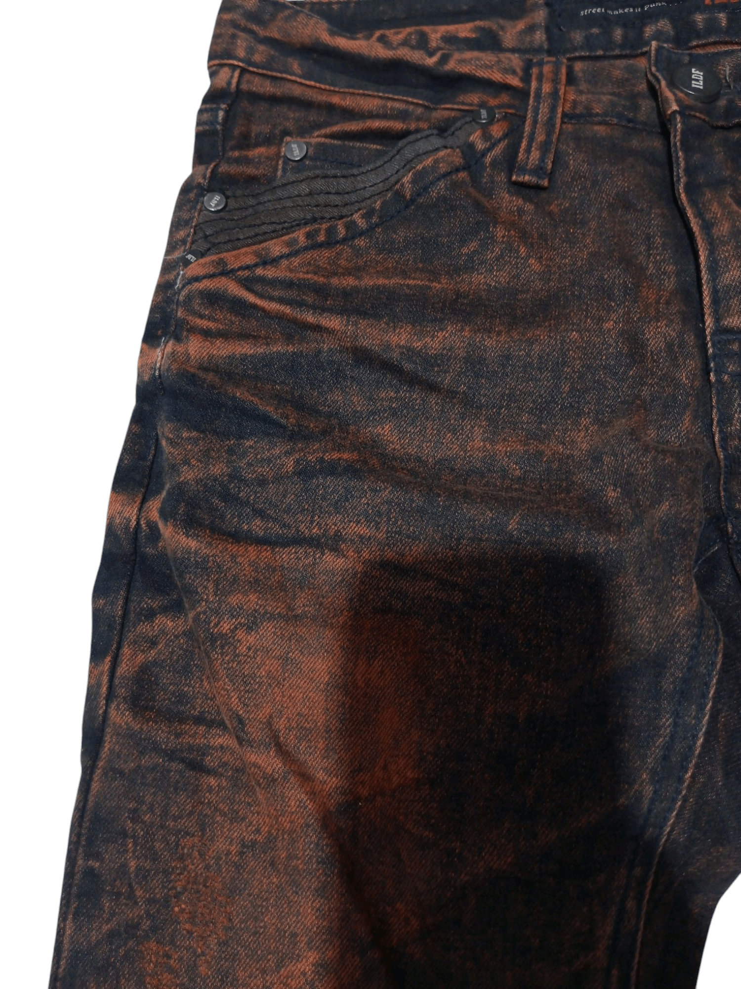 20471120 Vintage ildf black orange washed distressed denim Size US 27 - 6 Thumbnail