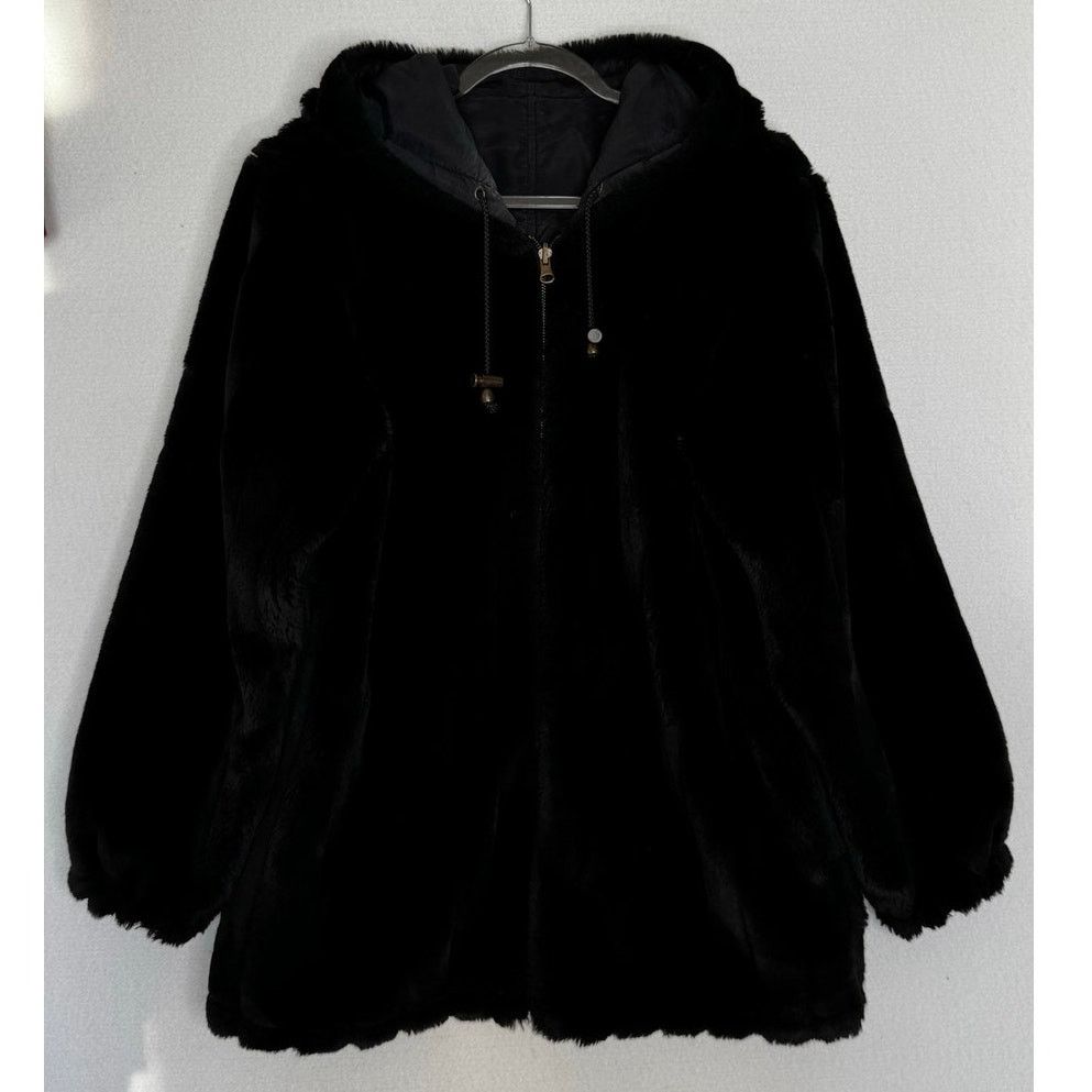 Vintage 1990s Komitor Reversible Silk Faux Fur Hooded Coat Medium Size M / US 6-8 / IT 42-44 - 14 Thumbnail