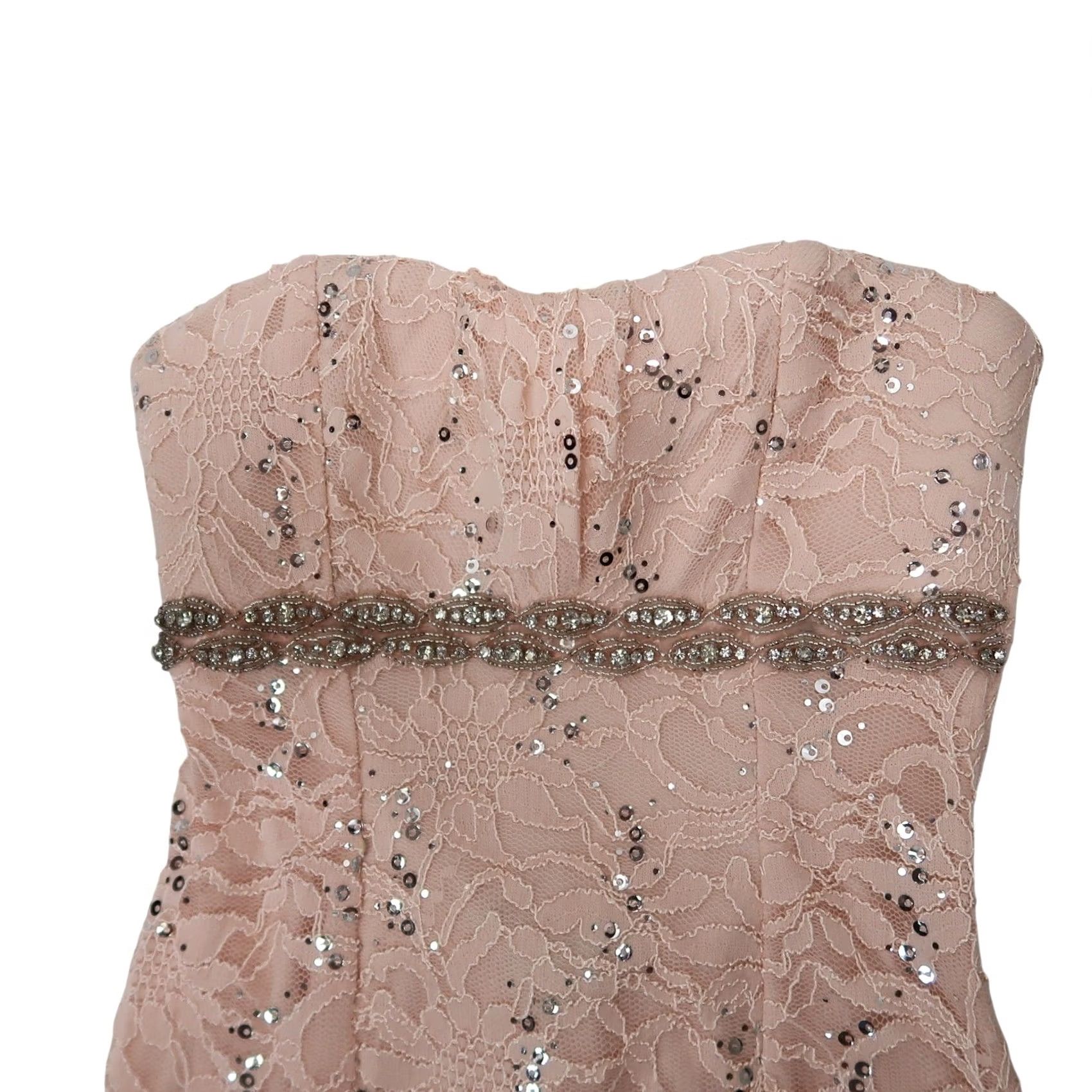Vintage VINTAGE My Michelle Dress Bodycon Strapless Lace Beaded Sequin Pink 1 XS Womens Short Mini 90s 2000s Size XS / US 0-2 / IT 36-38 - 2 Thumbnail