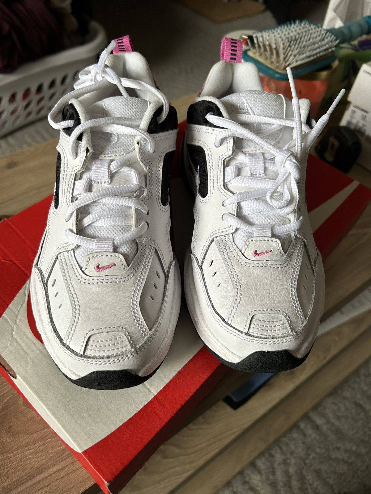 Nike Womens Nike M2k Tekno Running Shoes White Black China Rose Size US 6 / IT 36 - 2 Thumbnail