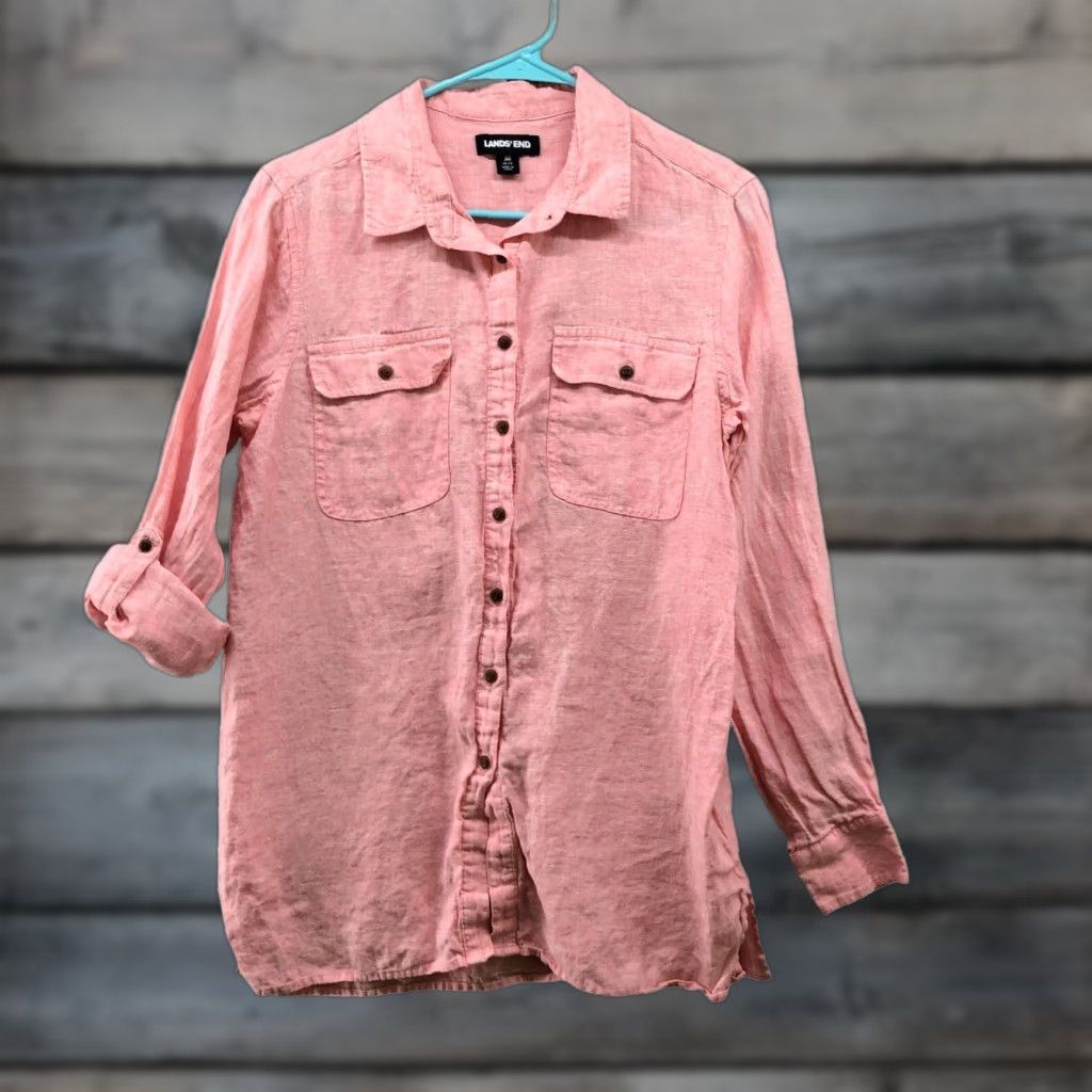 Vintage Lands' End Linen Button Up Shirt Size M / US 6-8 / IT 42-44 - 1 Thumbnail