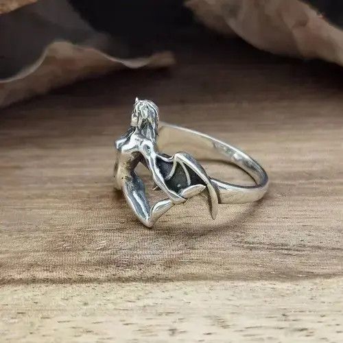 Jewelry × Vintage Demon Girl Ring Satan Devil Goth Punk Rock Jewelry Chrome Size ONE SIZE - 3 Thumbnail