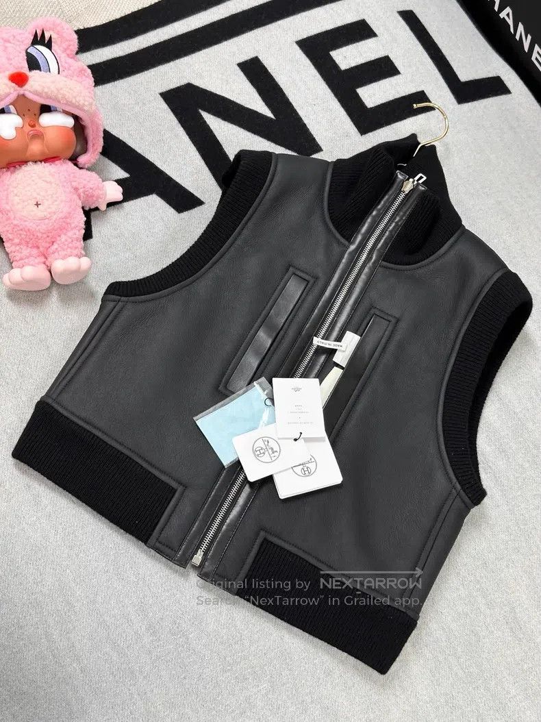Hermes Black Leather and Fur Two-way Wear Vest