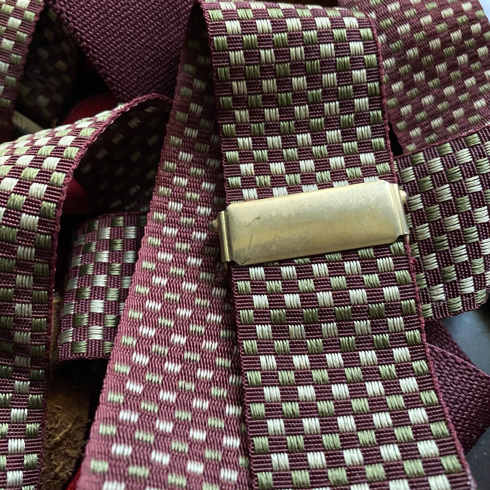 Vintage Vintage Suspenders Elastic Fabric Burgundy/Green adjustable Size ONE SIZE - 9 Thumbnail