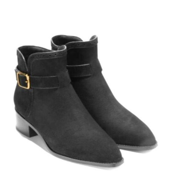 Cole Haan Cole Haan Womens Black Suede Side Zip Up Norella Buckle Ankl Size US 7.5 / IT 37.5 - 5 Thumbnail