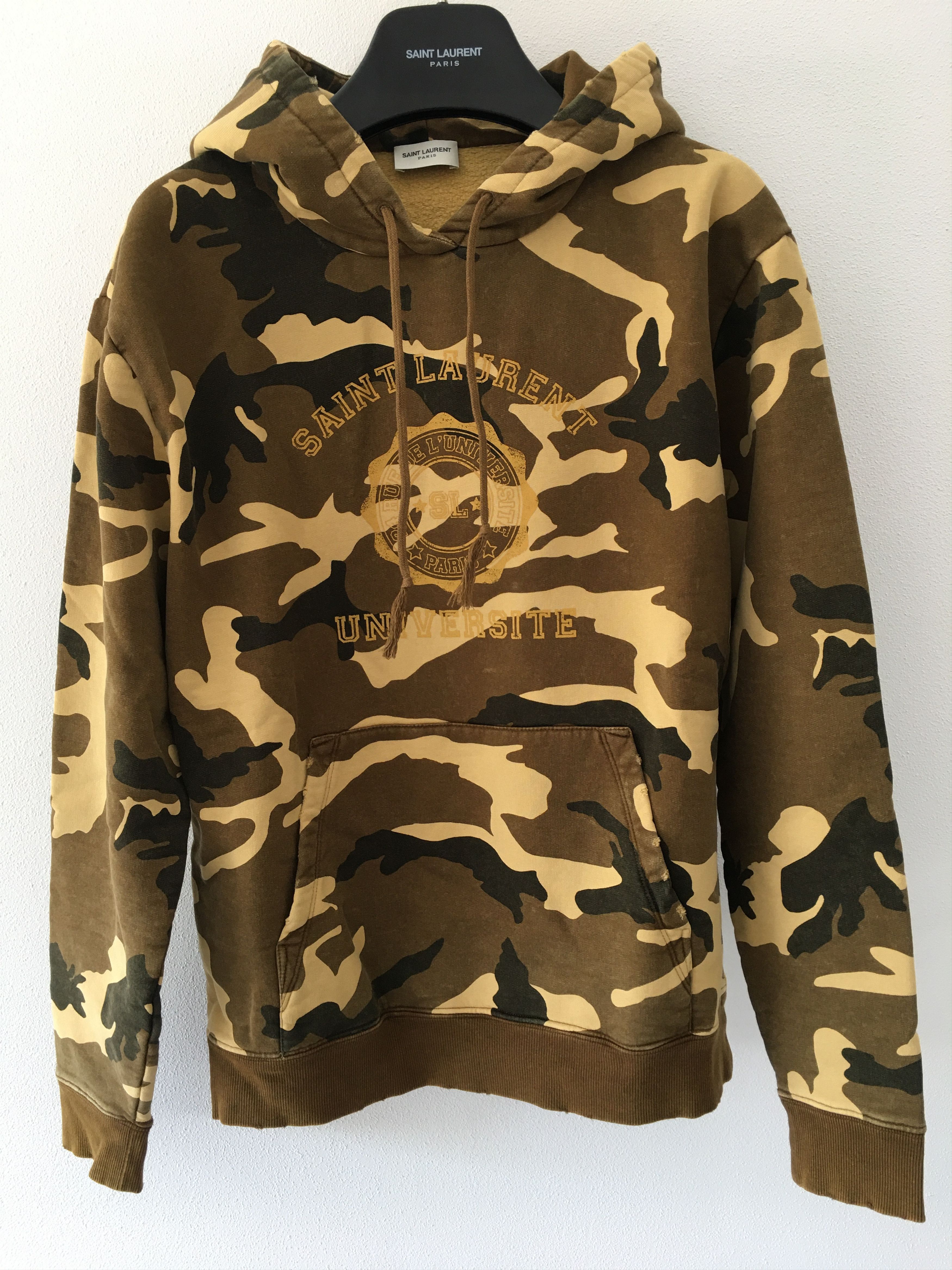 image of Saint Laurent Paris Hoodie In Cotone Military From Ss'20/21 in Brown, Men's (Size Small)