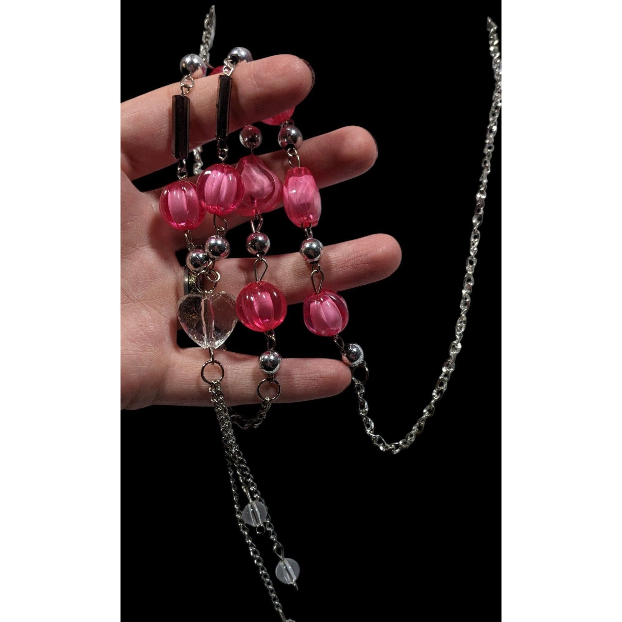 Other Coquette Heart Pink And Silver Tone Station Necklace With Ta Size ONE SIZE - 6 Thumbnail