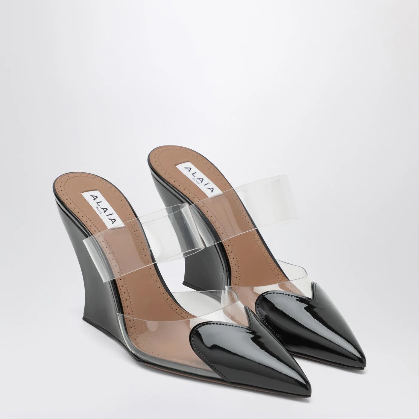 Alaia o1d2blof0426 Patent Leather Le Coeur Wedge Mules in Black Size US 11 / IT 41 - 2 Thumbnail