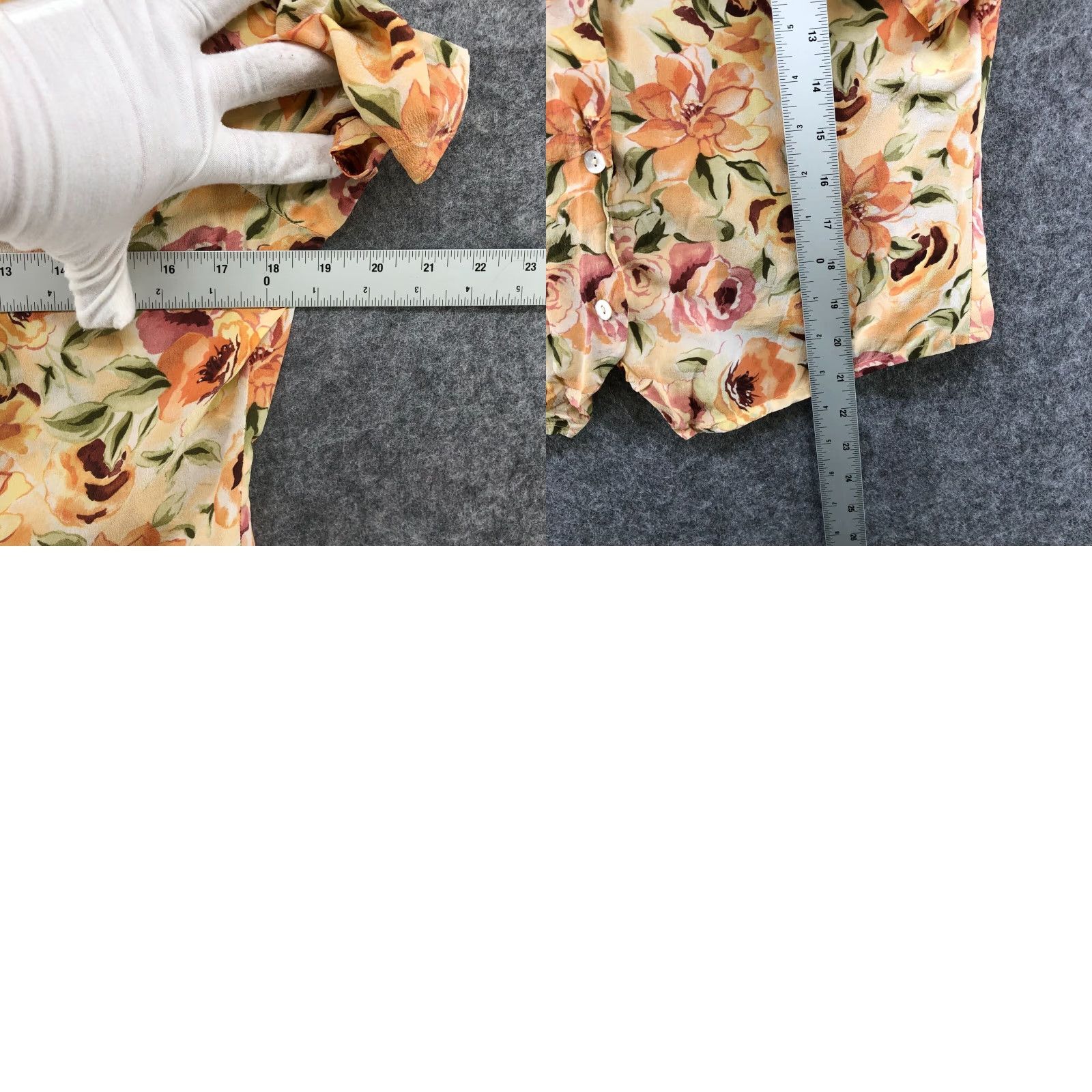 MooRER VINTAGE Jennifer Moore Blouse Shirt Womens 10P Peach Floral Silk Short Sleeve Button Front Female"} Size L / US 10 / IT 46 - 8 Thumbnail