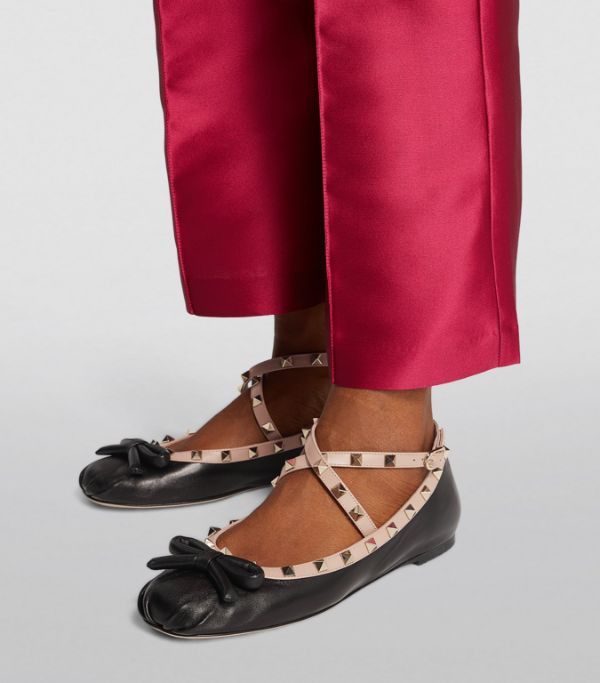 Valentino o1s22i1n0924 Silk Rockstud Ballet Flats in Black Size US 11 / IT 41 - 2 Thumbnail