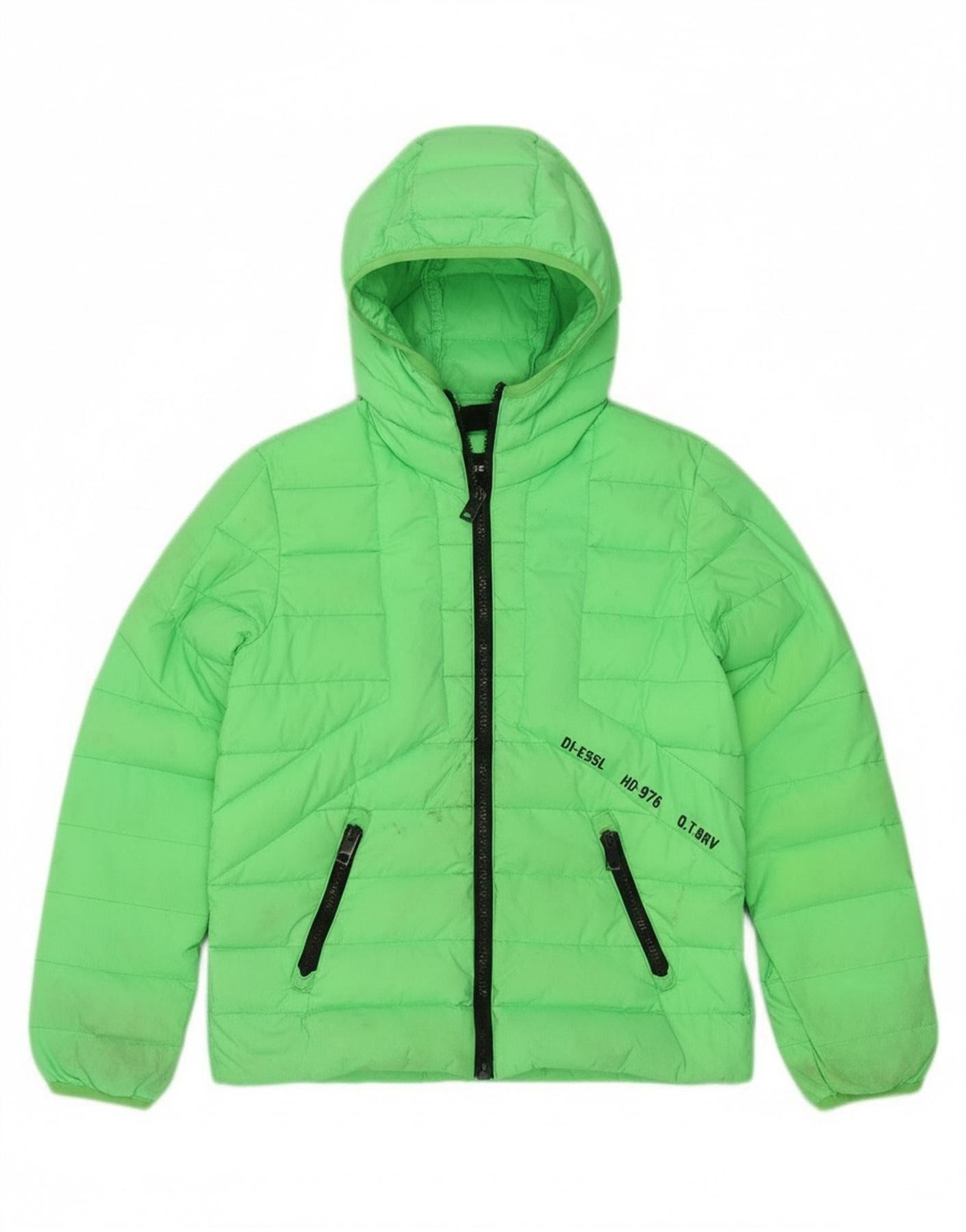Diesel Boys Hooded Padded Jacket 10-11 Years Green Nylon Size M / US 6-8 / IT 42-44 - 1 Thumbnail