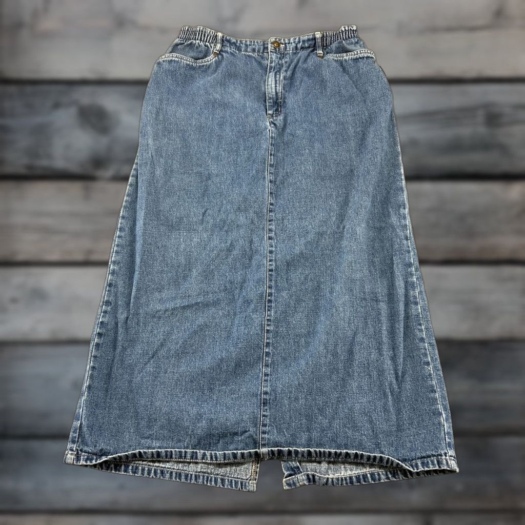 Vintage VINTAGE Blassport Skirt Womens 12 Blue Maxi Denim Elastic Waist Long 90s Size 34" / US 12 / IT 48 - 1 Thumbnail