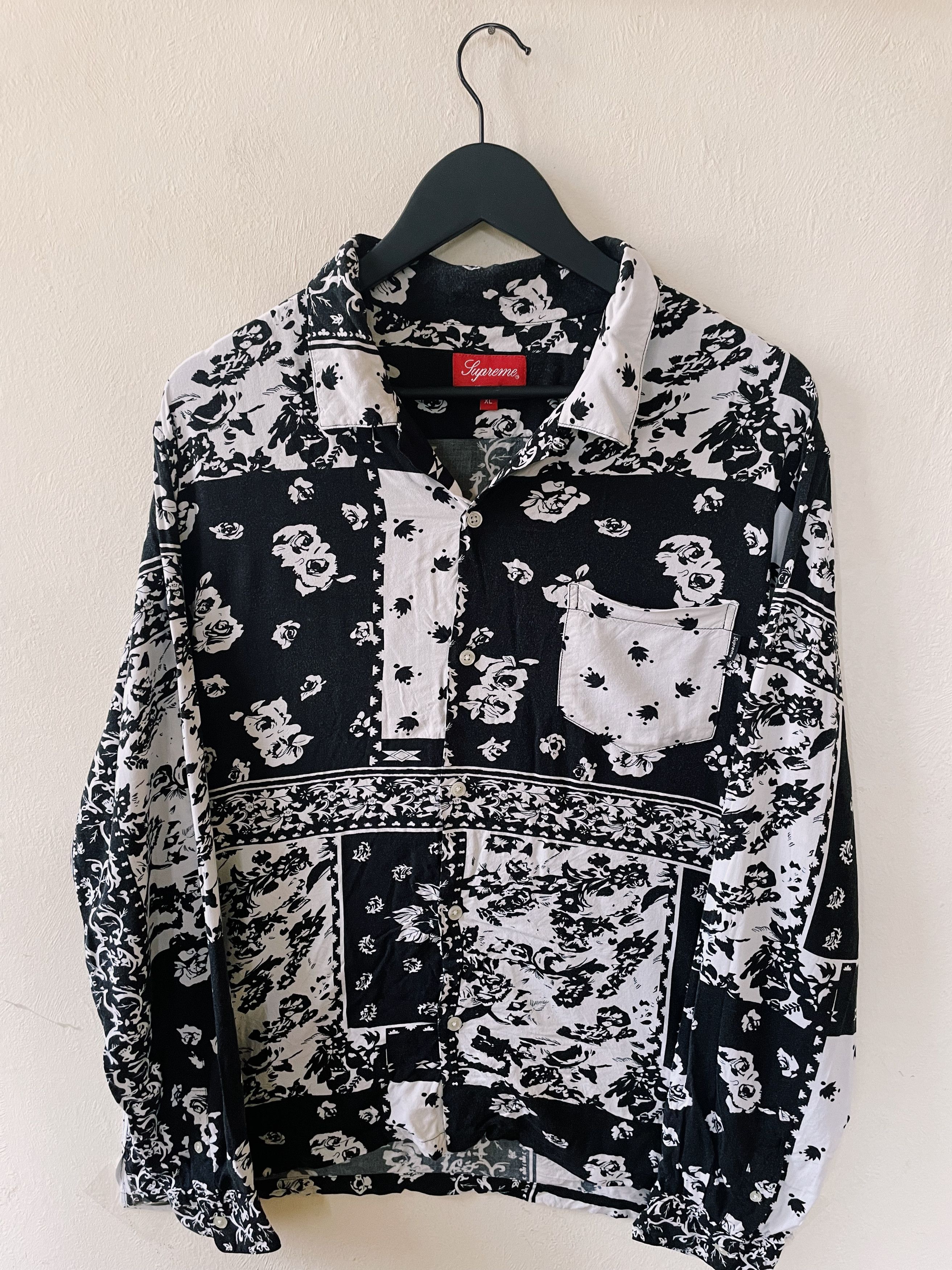 image of Supreme Paisley Longsleeve Shirt Black / White in Black/White, Men's (Size XL)