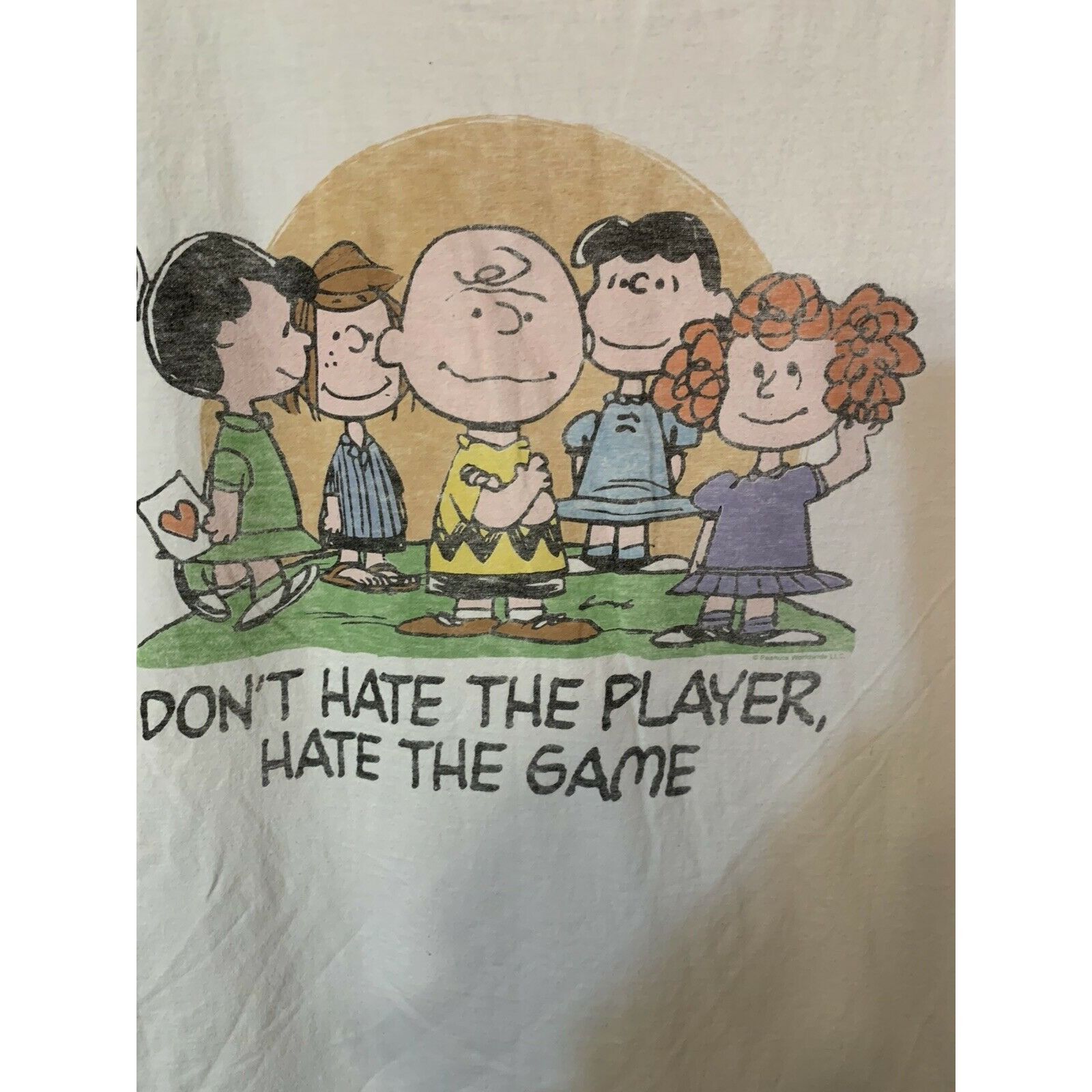 image of Unkwn Charlie Brown Don’T Hate The Player Hate The Game T-Shirt Si in White, Men's (Size Medium)