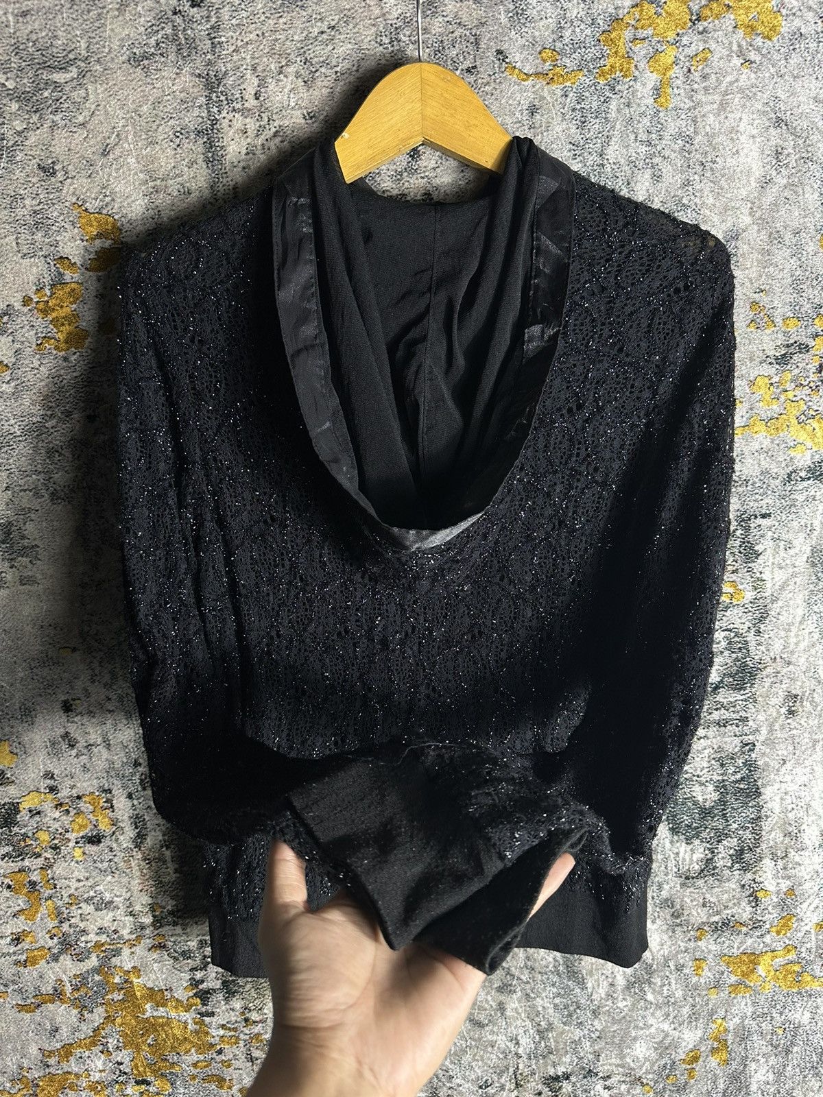 If Six Was Nine × Japanese Brand × Le Grande Bleu (L.G.B.) IF SIX WAS NINE LGB STYLE MESH LUTH GLITTER BLACK HOODIE Size US S / EU 44-46 / 1 - 9 Thumbnail
