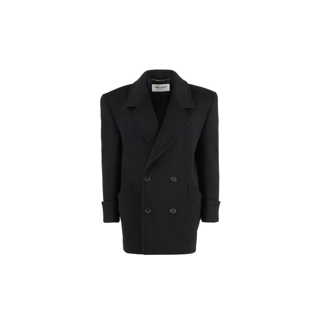 Saint Laurent Paris o1b1hav110525 719904 Double Breasted Wool Coat in Black Size XS / US 0-2 / IT 36-38 - 1 Thumbnail