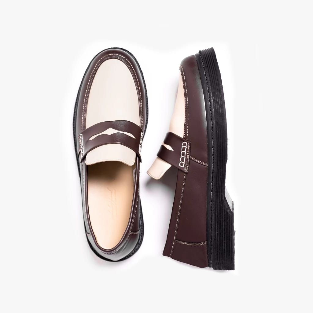 Genuine Leather Silane Loafer Shoes Leather Brown White Size US 10 / EU 43 - 5 Thumbnail