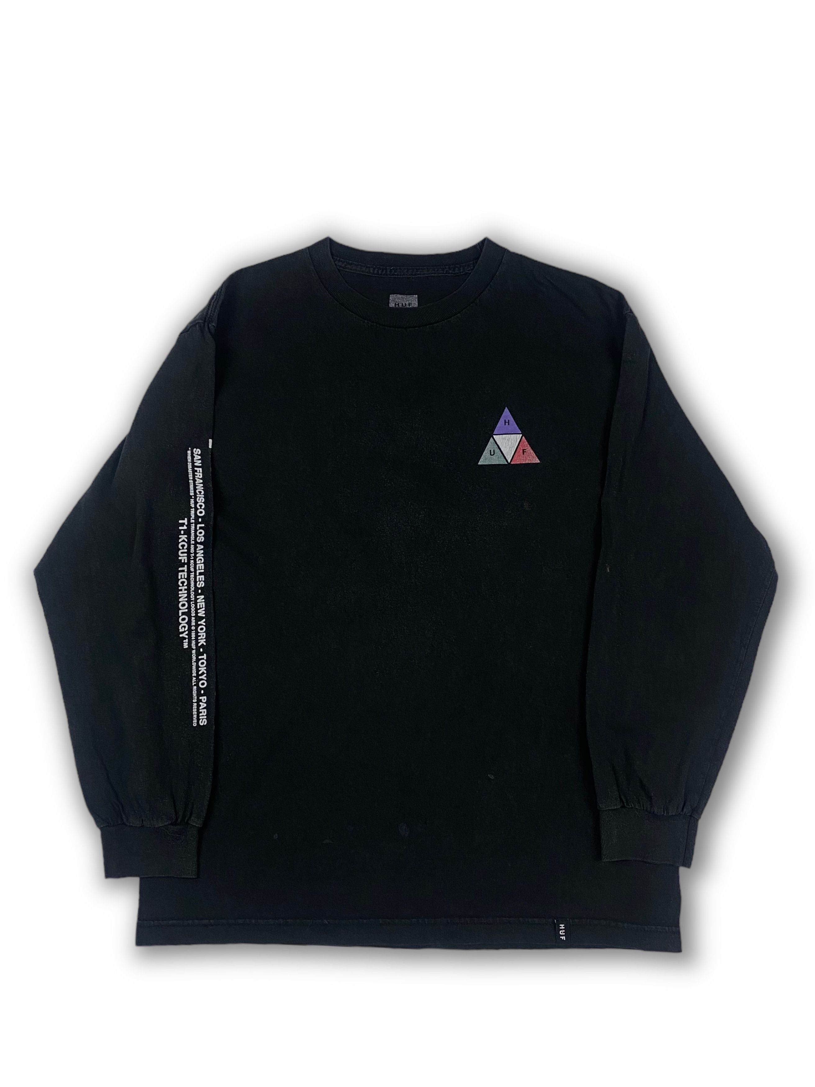 Huf Vintage HUF Distressed Black Faded Big Logo Longsleeve M546 Size US M / EU 48-50 / 2 - 1 Thumbnail