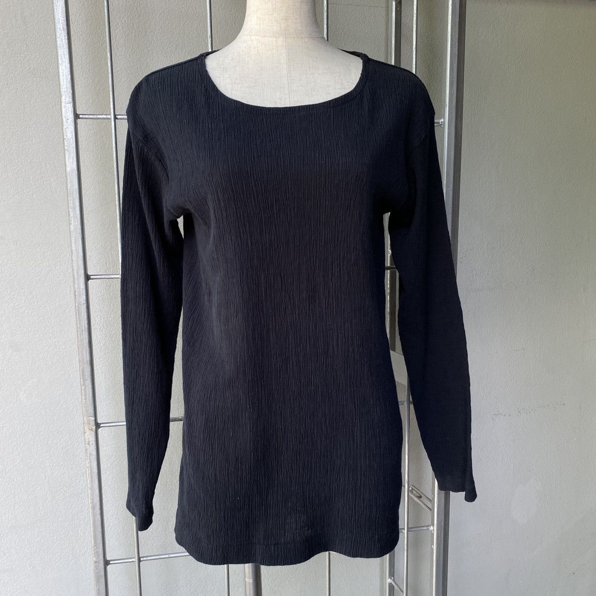 Issey Miyake Plantation Black Crinkled Stretch Long Sleeve Top Size M / US 6-8 / IT 42-44 - 15 Thumbnail