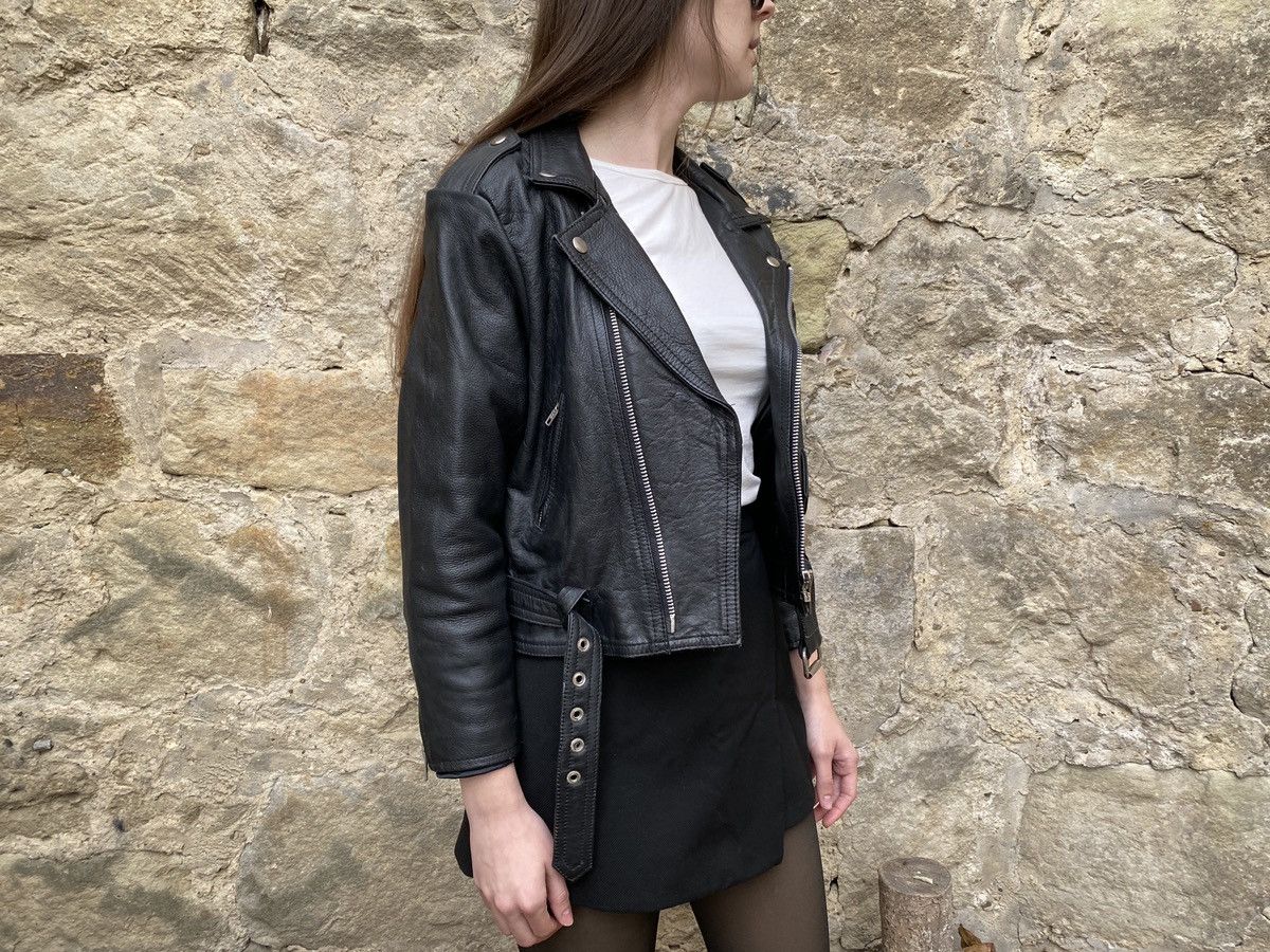 Vintage Vintage 90s Cropped Biker Leather Jacket Perfecto style Size S / US 4 / IT 40 - 3 Thumbnail