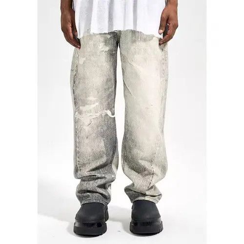 Japanese Brand High street all-over destroyed print retro straight jeans Size US 34 / EU 50 - 4 Thumbnail