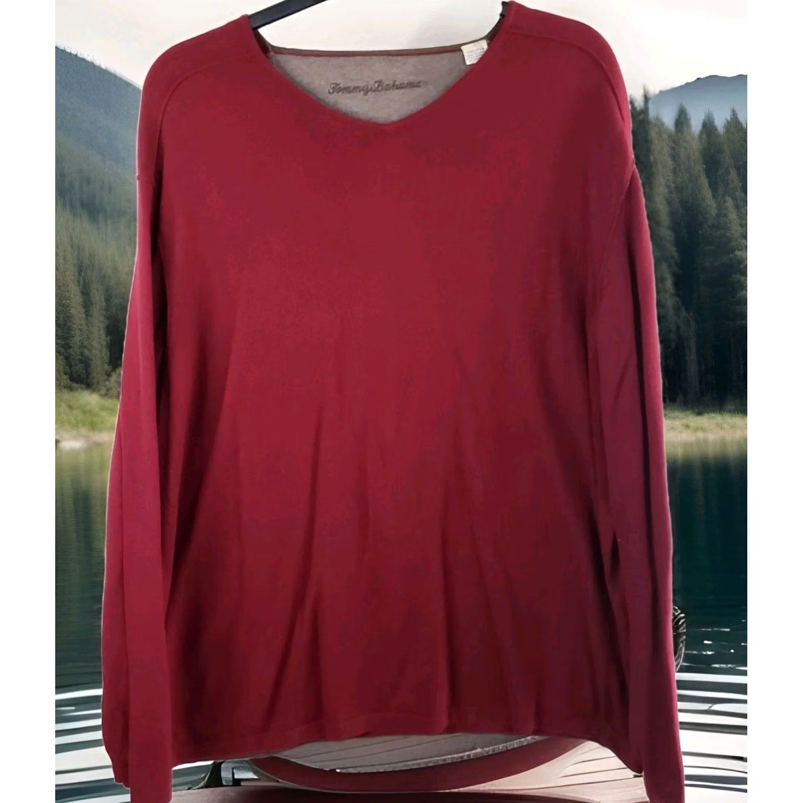 Tommy Bahama Tommy Bahama Sweater Men 2XL Maroon Cashmere Cotton V-Neck Pullover Knit Size US XXL / EU 58 / 5 - 2 Thumbnail