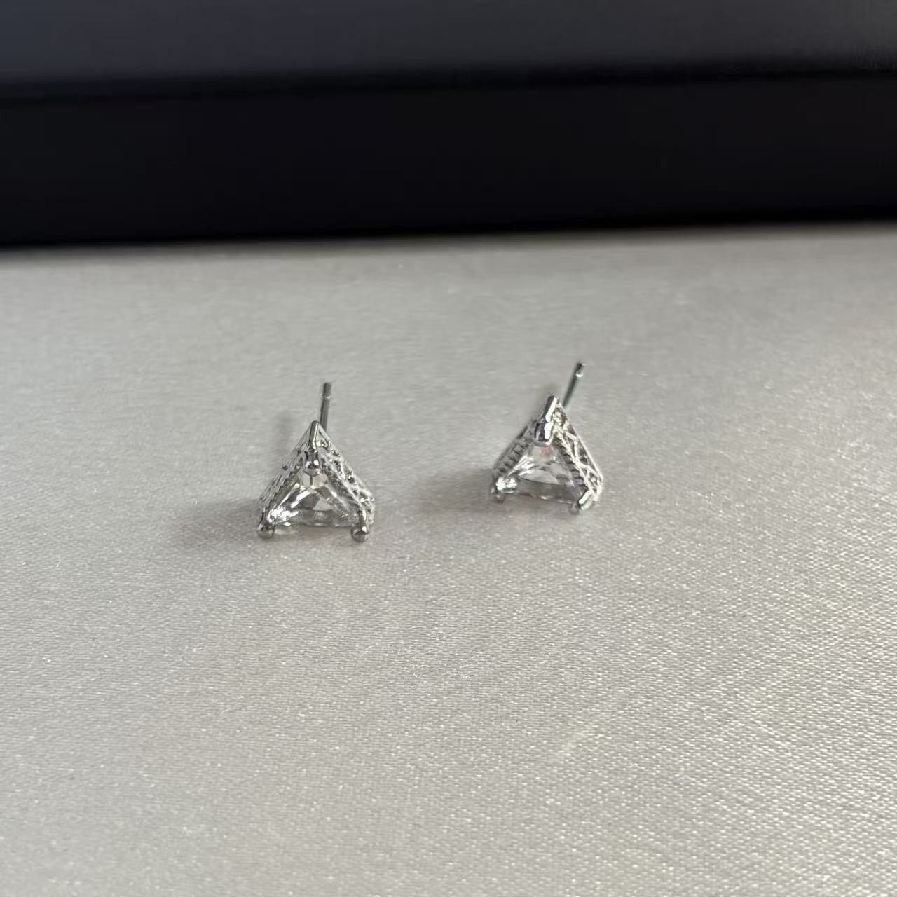 Other 8mm CZ Geometric Triangle Stud Earrings for Men Women Size ONE SIZE - 2 Thumbnail